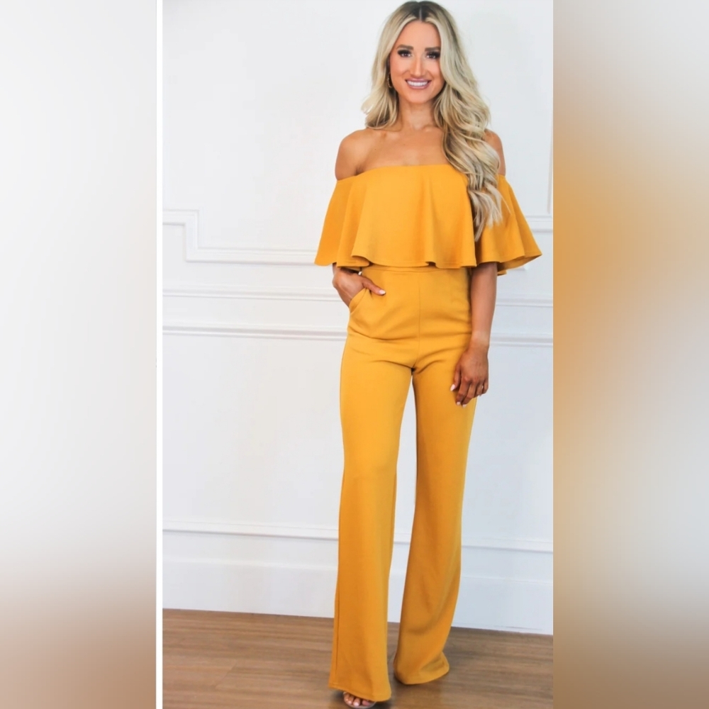 Mustard off the shoulder jumpsuit. Size large brand new never worn
